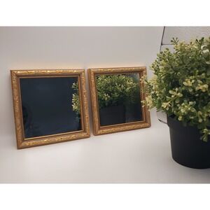 Vintage Home Interiors Gold Square Accent Mirrors - Matching Pair